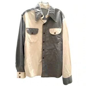 Vintage 70s Two-Tone Beige and Gray Men's Western/Cowboy Button-Down Shirt